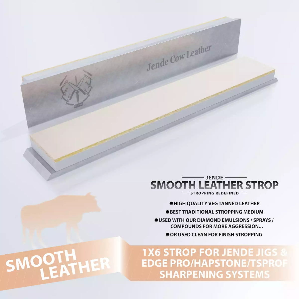 1×6 Jende Cow Leather Strop for Knives – veg-tanned cow leather