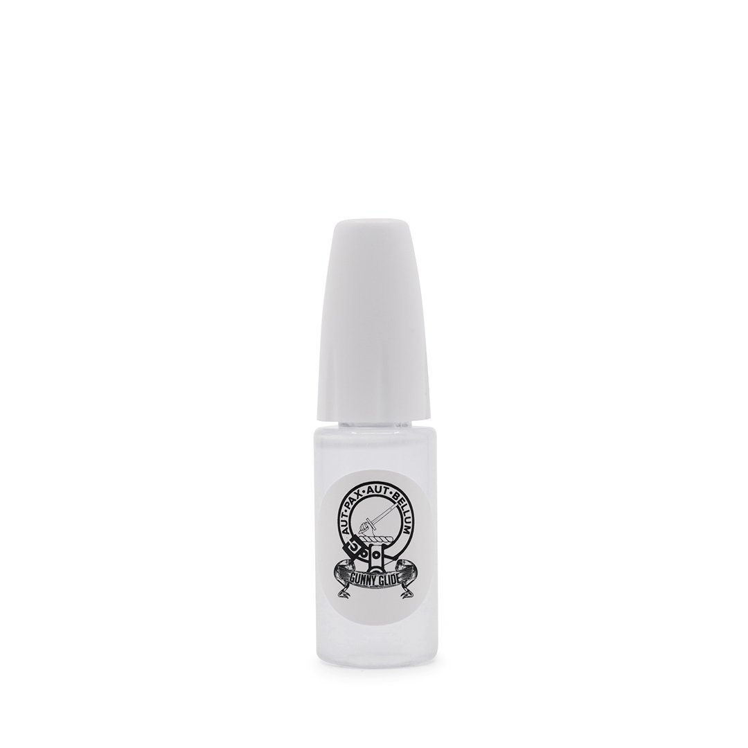 Gunny Glide - Knife Pivot Lubricant 10ml in small clear bottle with white lid and needle applicator