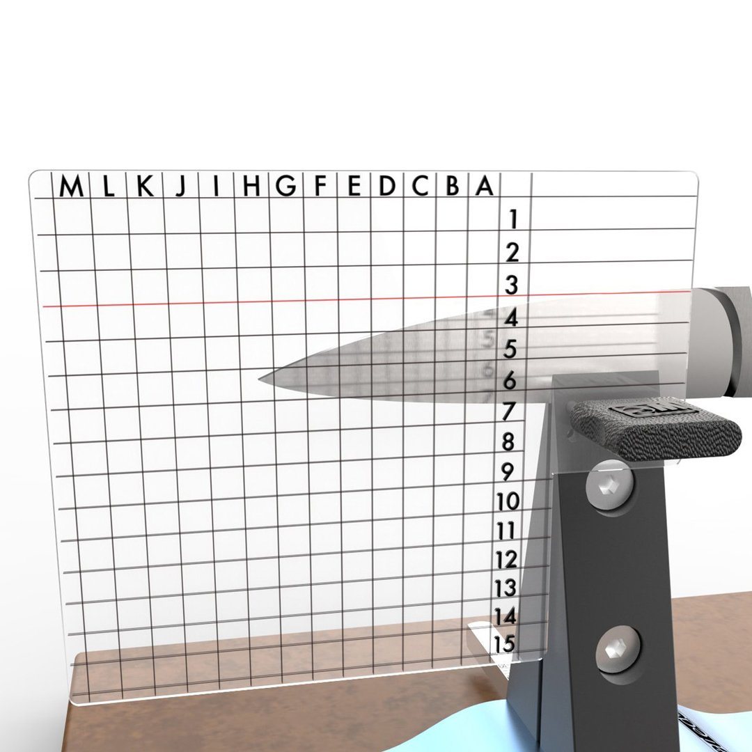 Wicked Edge Advanced Alignment Guide for setting up knife, clear with grid lines